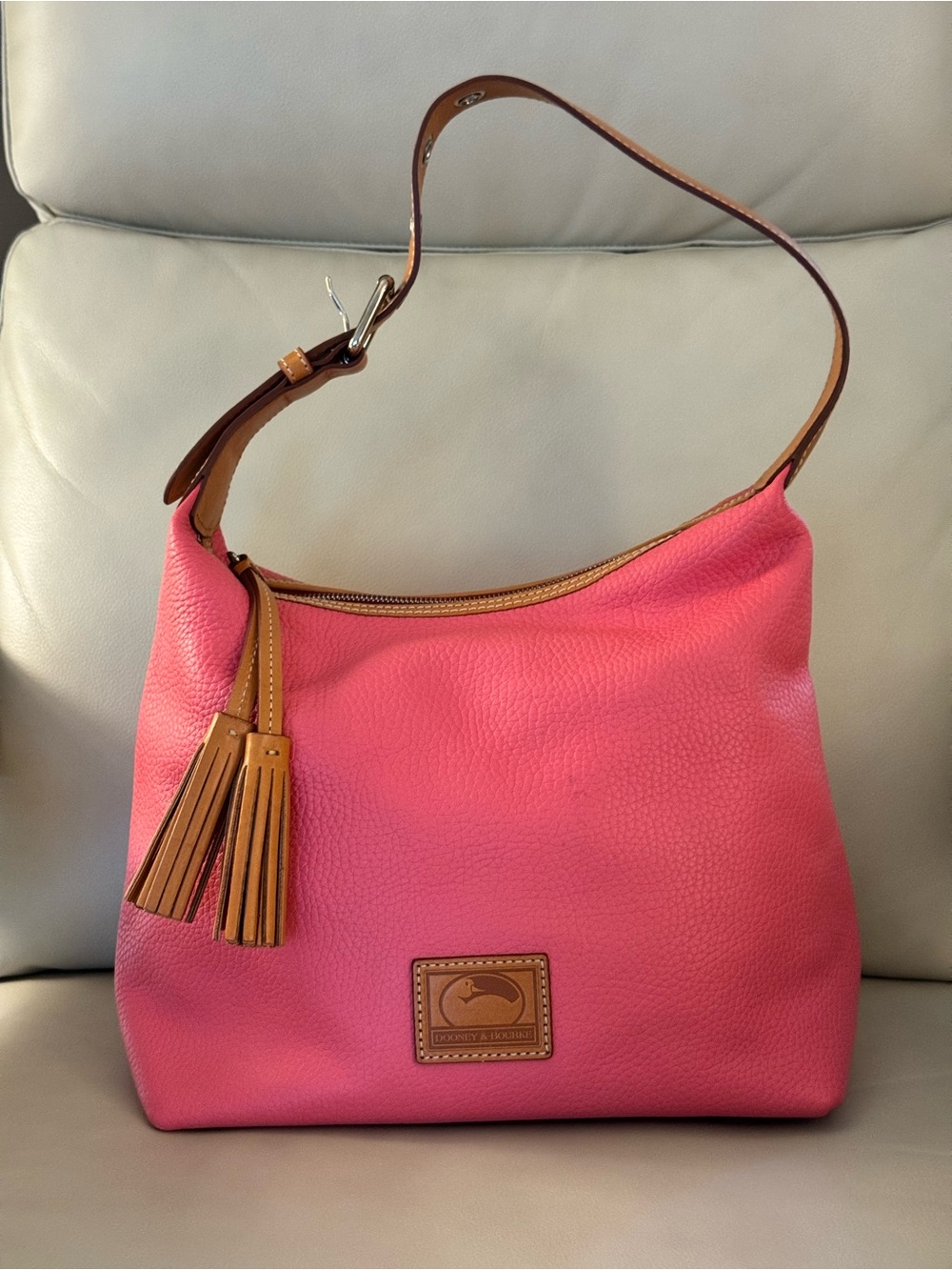 Dooney & Bourke Pink Leather Hobo Shoulder Bag with Tassels
